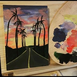 Palm Tree Sunset Acrylic Framable Painting (8x10)